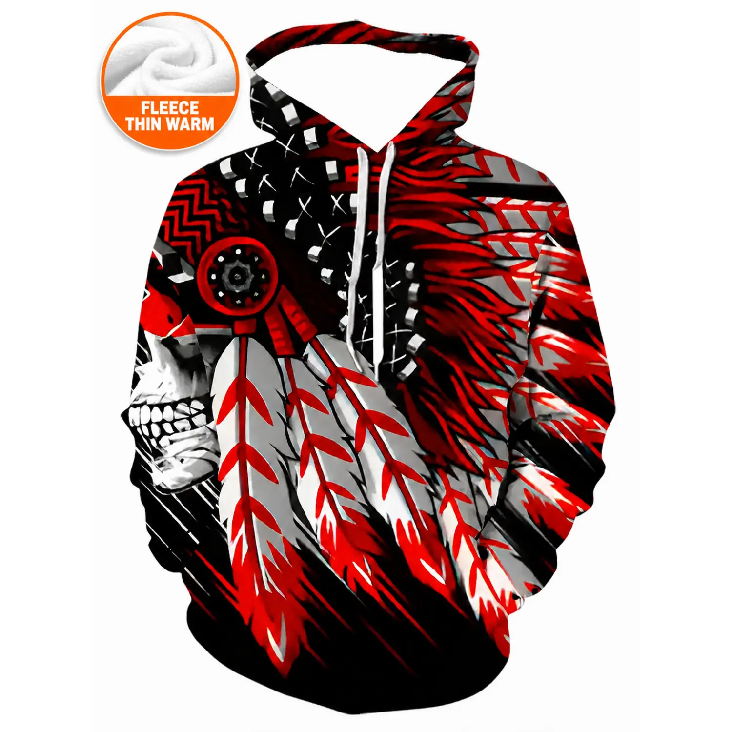 Men's 3D Printed Tribal & Feather Pattern Hooded Sweatshirt - Red/Black/White Street Style Pullover with Kangaroo Pocket, Plus Size Casual Long Sleeve, Machine Washable Durable Fabric, Bold Statement for Leisure & Daily Fashion
