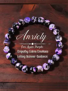 Boho Style Natural Purple Fire Agate Boho Chic Crystal Beaded Bracelet, Calming Mood Stone Bracelet, Spiritual Jewelry to Absorb Negative Energy, Unisex Chakra Balance Gift