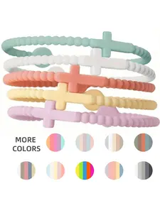 5pcs Cute Random Color Hand Strap, Thin Cross Silicone Bracelet, Cross Charm Bangle, New Fashion Bracelets, Bracelet Wristband, Accessories Gifts, Women & Men Jewelry