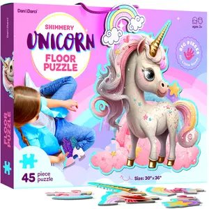Dan&Darci Jumbo Shimmery Unicorn Floor Puzzle 45 Oversized Foil-Shimmer Pieces 30"x36" for Magical Group Play