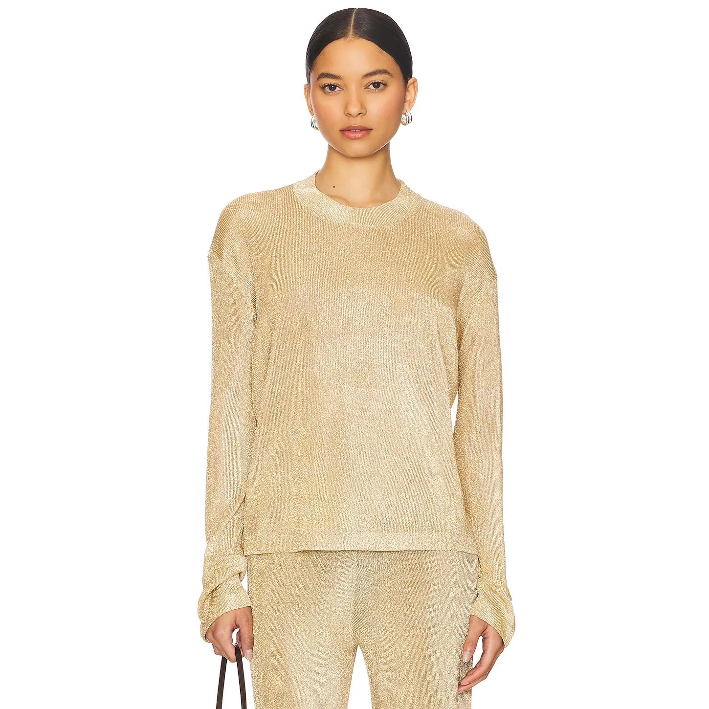 SER.O.YA Hana Metallic Knit Top in Gold