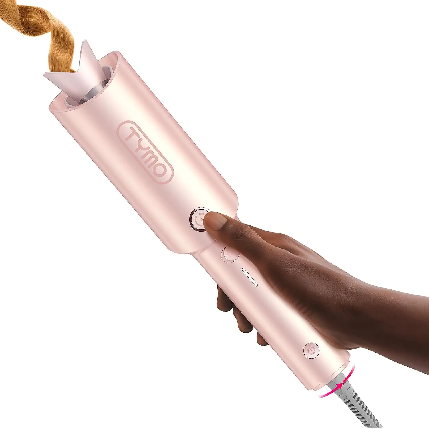 TYMO Automatic Rotating Curling Iron - TYMO CURLPRO Beach Waves Curling Wand, Portable Hair Curler, 500 Million Ionic, Dual Voltage & Lightweight for Travel, Ceramic Coating, 1 Inch, Rose Gold