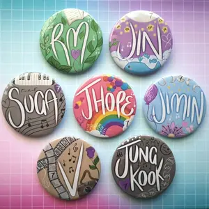 7 styles Kpop Band All  Member Aesthetic & Name Pin Buttons, Colorful Cutest Design Pin Gifts for Fans