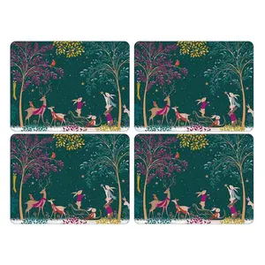 Pimpernel Sara Miller Woodland Tales Placemats, Set of 4 - Heat Resistant Modern Table Mats - (15.7” x 11.7”) MDF with Cork Backing