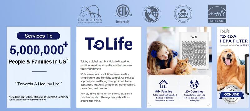 ToLife NEW TZ-K2 Air Purifier for Large Rooms (up to 1095 Ft²). PM 2.5 Display, Auto Mode, Timer, HEPA Filter—removes smoke, pollen, and pet dander!
