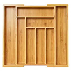 Bamboo Expandable Drawer Organizer for Utensils Holder, Adjustable Cutlery Tray, Wood Drawer Dividers Organizer for Silverware, Flatware, Knives in Kitchen, Bedroom, Living Room