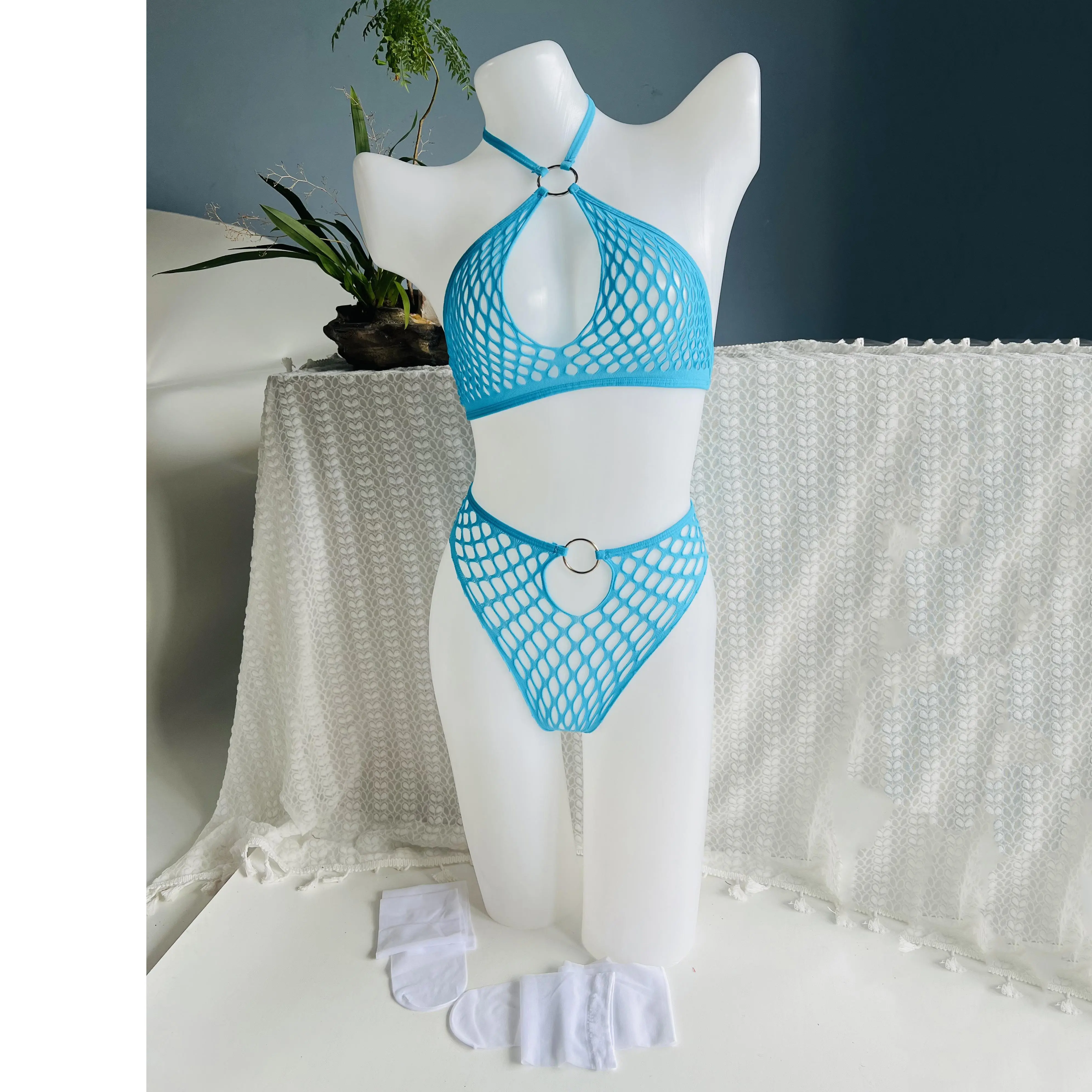 Super Elasticity Women's Teddy Lingerie Bodysuit, High Elasticity, Laced, Sequin Mesh Design