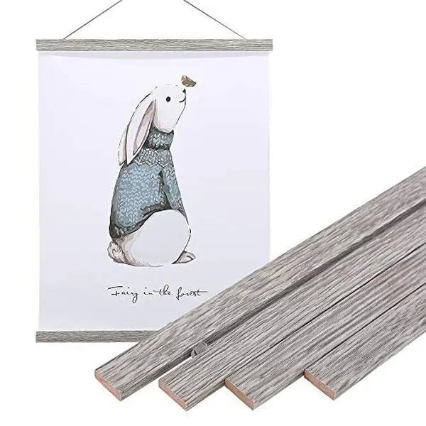 Artmag Magnetic Poster Hanger Frame, 8x10 8x12 8x24 Light Wood Wooden Magnet Canvas Artwork Print Dowel Poster Hangers Frames Hanging Kit (Grey, 8")