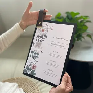 1pc Brass Screw Bound Wooden Menu Board, Restaurant Coffee Shop Bar Universal Belt Binding Wedding Menu Board, Durable Wood Material