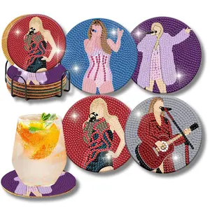 Singer Diamond Painting Coasters Kits for Adults & Kids - 4PCS with Holder, Includes Metal Set for Art Craft Supplies - Tableware Diy Wooden