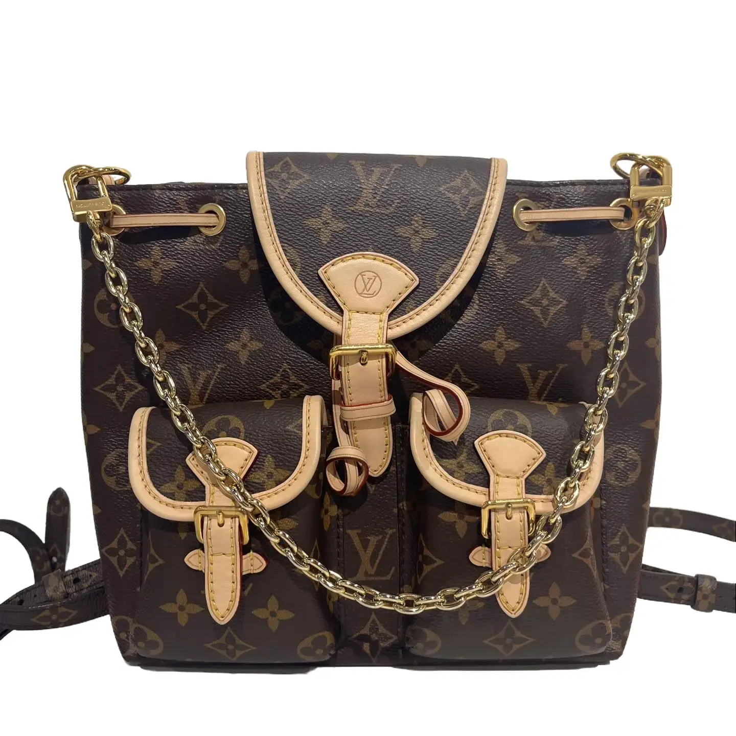 Pre-owned Louis Vuitton Monogram Double Pocket Drawstring Flap Backpack