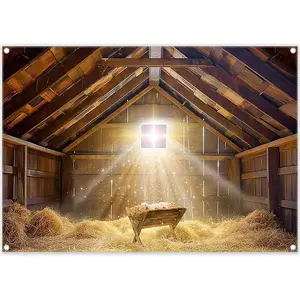 7x5ft Fabric Christmas Manger Scene Backdrop Birth of Jesus Nativity Holy Family Photography Background Barn