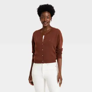Women's Button-Up Pointelle Cardigan -  A New Day Brown M