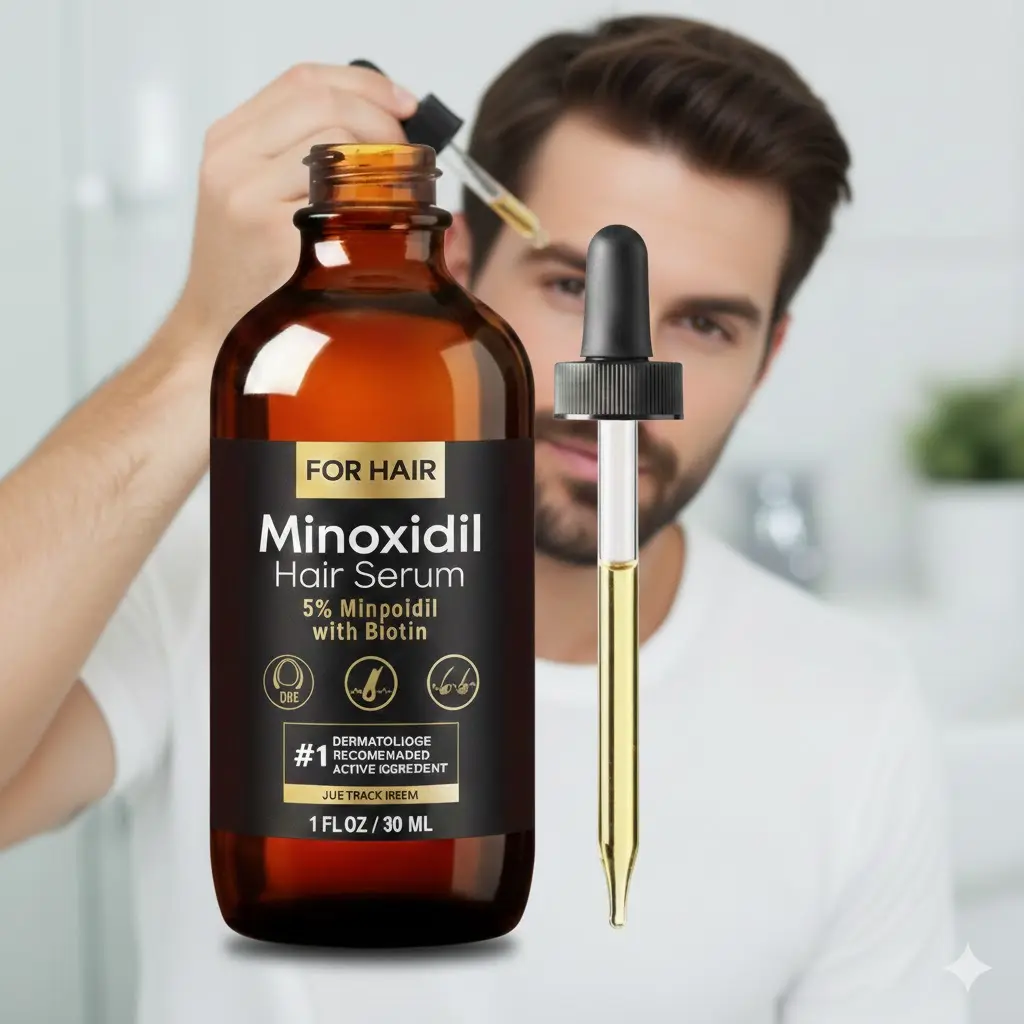 minoxidil for men, 5% minoxidil, topical minoxidil, minoxidil with biotin, niacinamide, haircare, hair growth serum, hair regrowth treatment, thinning hair serum, scalp serum, daily scalp treatment, dropper hair serum