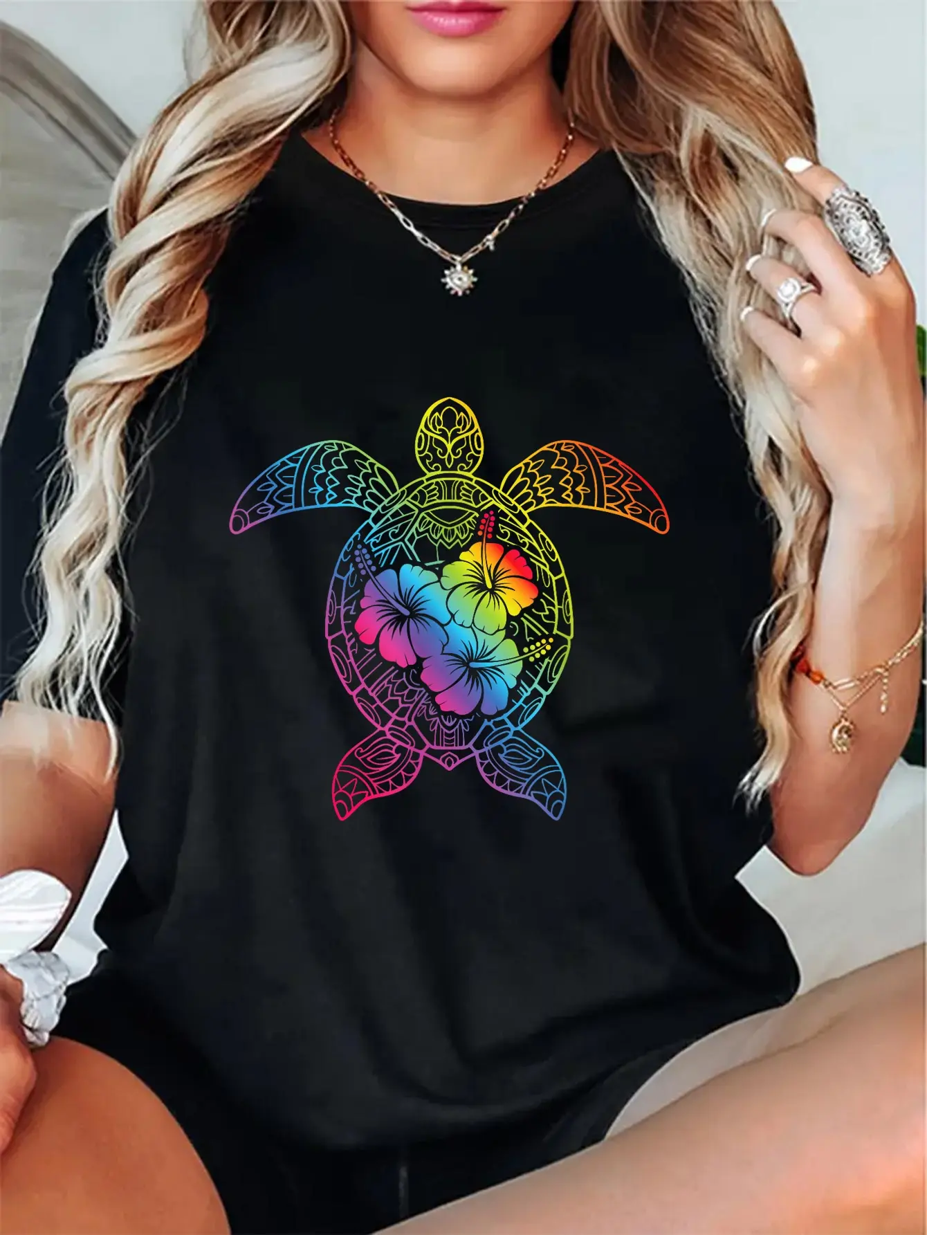 100% Cotton Unisex Hawaiian Sea Turtle Tropical Hibiscus Ocean Animal Hawaii T-Shirt