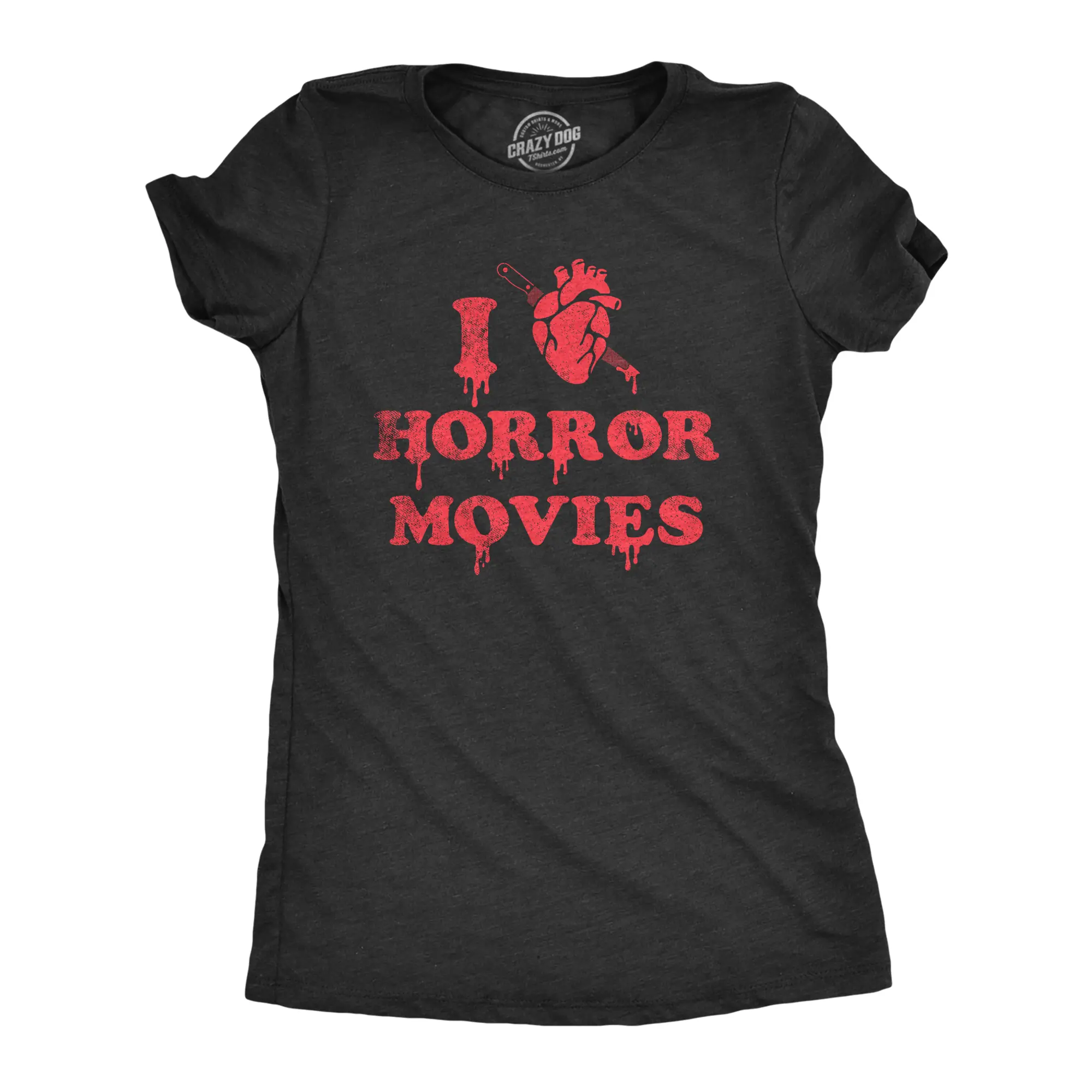 Womens I Heart Horror Movies T Shirt Funny Bloody Scary Movie Lovers Tee for Ladies Funny Womens T Shirts Cute Vintage Fashion Casual Ladies T-Shirt Gift Funny Movie Top Women's Novelty Tees Black -