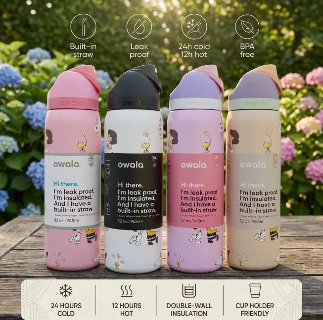 [SALE OFF 50% - LIMITED STOCK] Owala FreeSip 32oz ANIME PATTERN  Water Bottle, Leakproof Built-in Straw, BPA Free Stainless Steel Cup, 24H Cold 12H Hot Travel Gym Bottle#Owala
