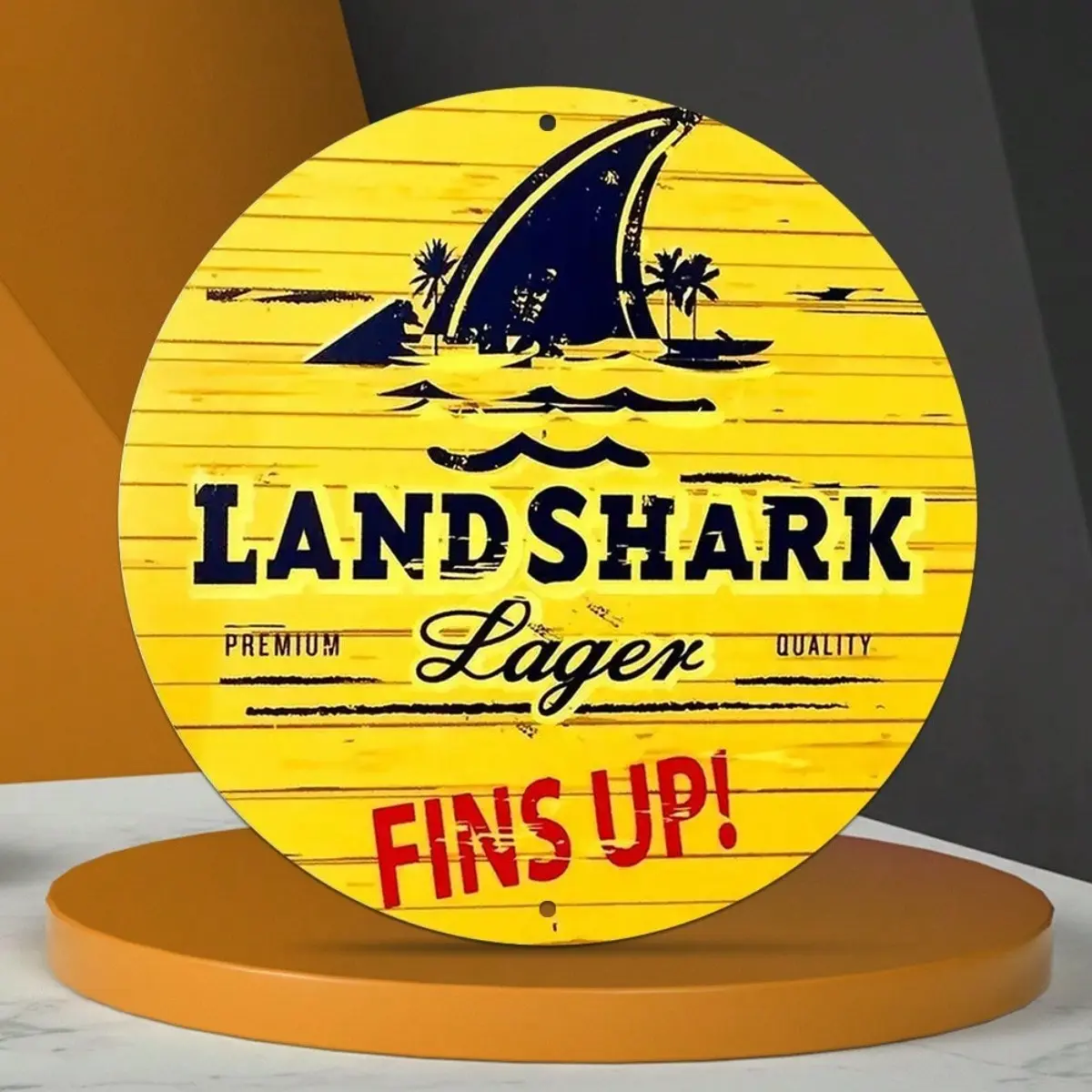 Landshark Lager Beer Logo Metal Wall Art Sign - Heavy-Duty Aluminum Retro Shark & Palm Tree Plaque, UV Printed Outdoor/Indoor Bar Decor Home Decor Plaque for Patio Garden