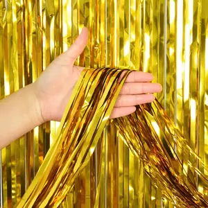 Gold Metallic Fringe Tinsel Curtain Backdrop, Festive Home Supplies, Wedding Party Backdrop
