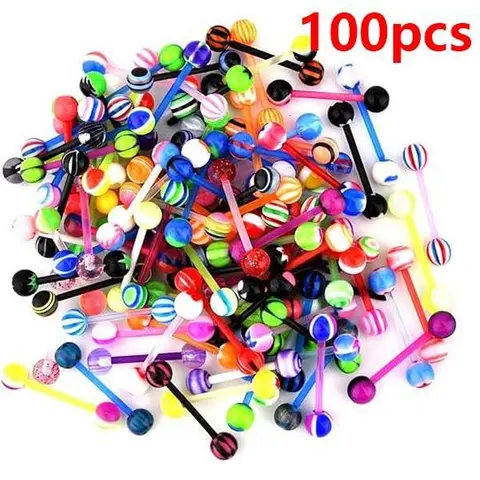 D.bella Unisex 14G Tongue Rings 50PCs/set Random Color Tongue Rings 16mm Plastic Ring Nipple Rings Tongue Piercing