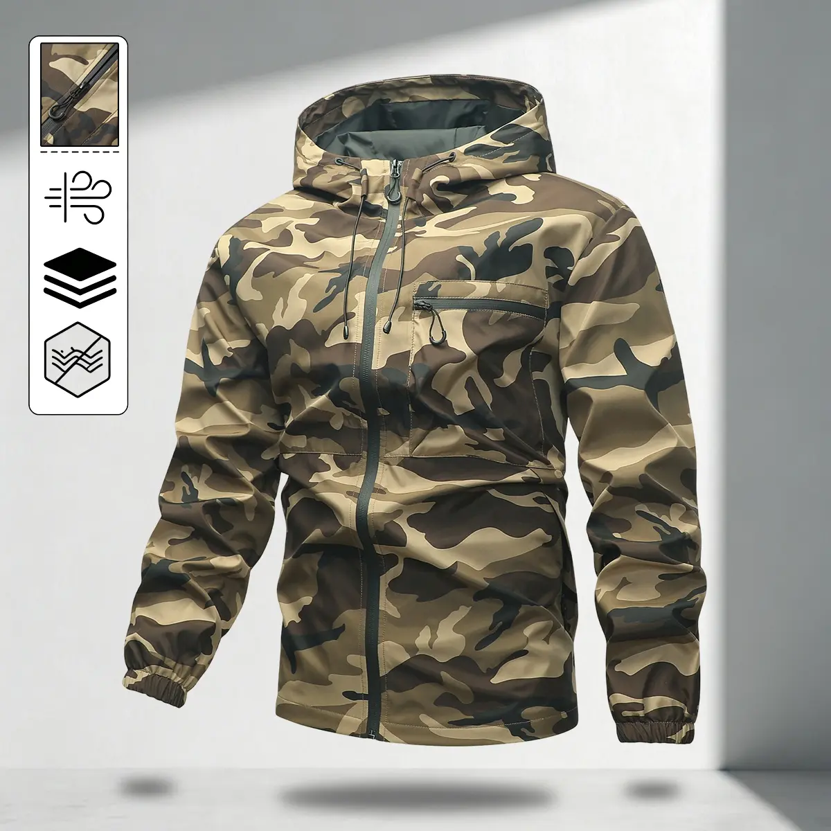 JOGWAVE Men’s Outdoor Windproof Warm Softshell Jacket, practical tear-resistant fabric, windproof outerwear, multi-pocket hooded workwear jacket, suitable for hunting, cycling, camping, mountaineering, and fishing, windproof and rainproof softshell jacket
