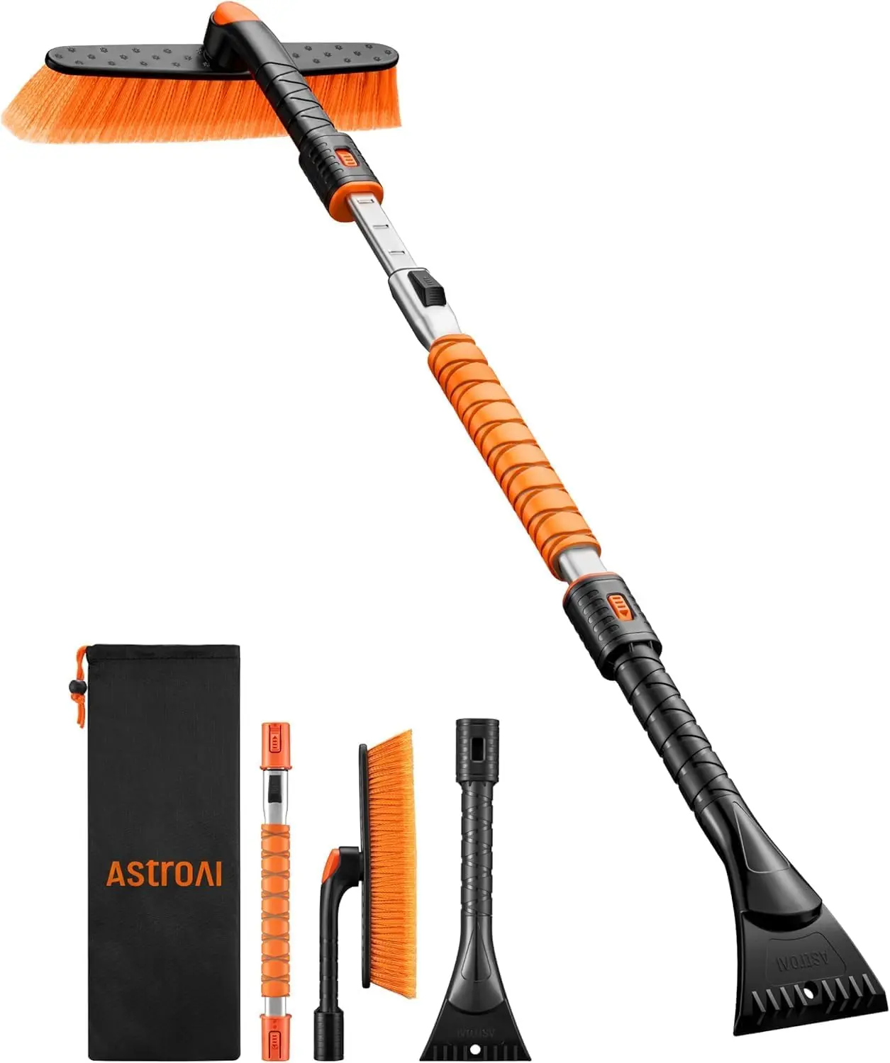 AstroAI 47.2" Ice Scrapers for Car Windshield and Extendable Snow Brush with Foam Grip and 360° Pivoting Brush Head for Auto Car Truck and SUV(Orange) | Snow Removers with 360° Pivoting Head, No-Scratch Bristles, for All Vehicle Models (Orange)