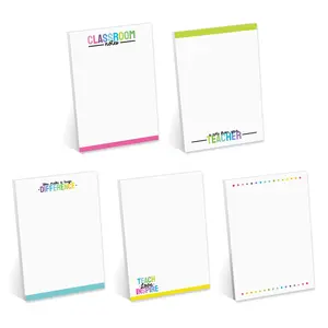 Colorful Teacher Sticky Note Pads / 4" x 6" Repositionable Classroom Sticky Notes / 50 Sheets Per Pad/Set of 5 Designs/Made in USA