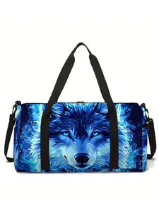 Ice Wolf Pattern Print Large-Capacity Travel Duffel Bag, Portable Handheld Storage Bag, Hand Luggage Bag