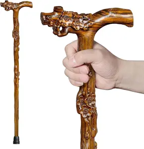 ispuoocti Wooden Walking Cane, Hand-Carved Wood Walking Cane for Men and Women, with Massage Function Support up to 500lbs, High-end Canes for Seniors Suitable for Daily Comfort
