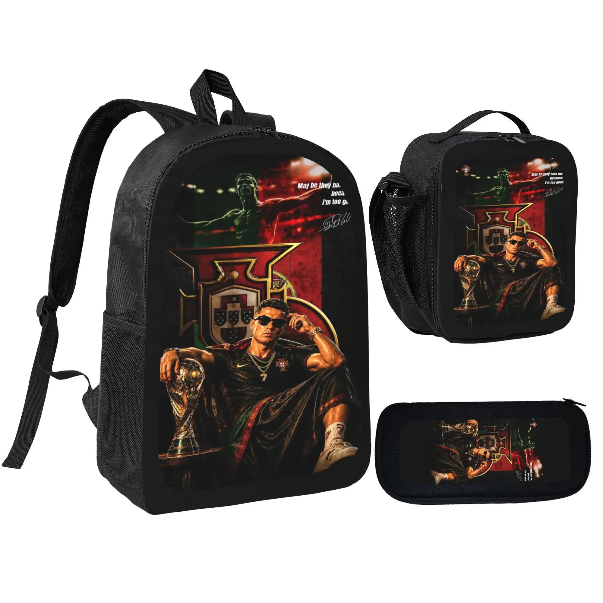 3Pcs CR7 backpack with lunch bag and pencil box, Cool Anime Style backpack set for kids teens, school bag for girls boys, Casual, Daily Commuting, and Sports Essentials, Perfect Gift