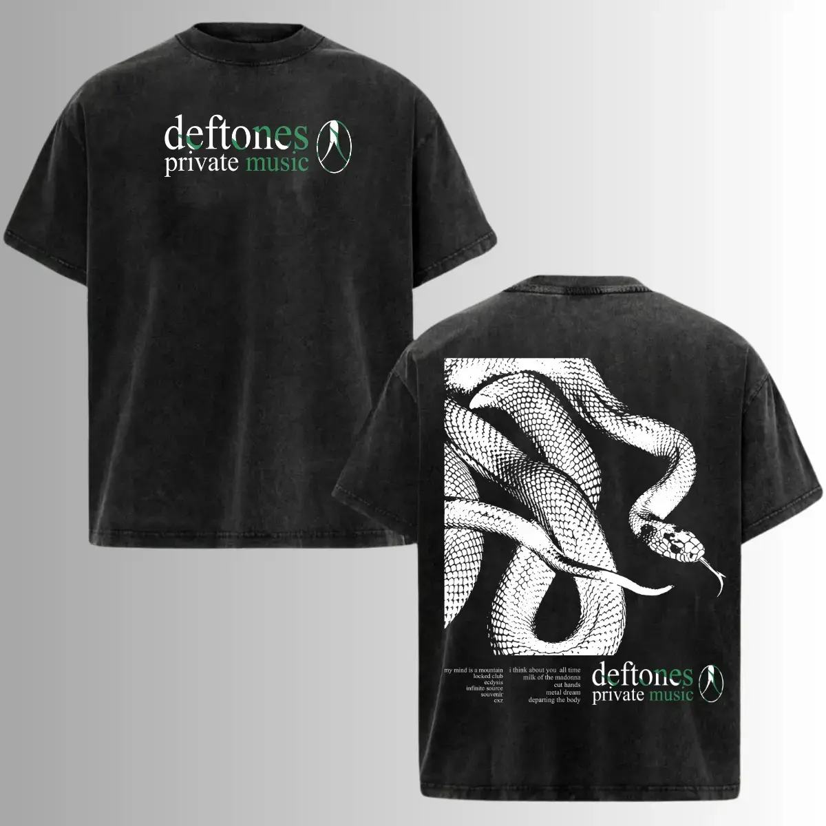 Men's Deftones Private Music Acid Washed Oversized Graphic Tee - Menswear Tops, Alternative Metal Band Shirt, Shoegaze Nu Metal Heavy Cotton, Unisex Streetwear, Retro Rock Concert Apparel, Y2K Grunge Aesthetic Casual Gift