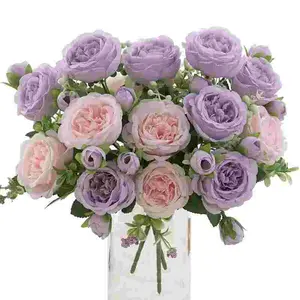 Name 3 Stems Light Purple & Pink Peony Artificial Flowers Bouquet Realistic Indoor Outdoor Decor Faux Floral Arrangement Ideal for Weddings Parties Home Kitchen Table Centerpieces Aesthetic Spring No Vase Needed