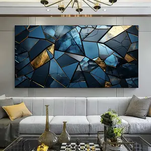 1pcs framed canvas painting - modern blue gold fragment canvas art work, modern canvas poster for living room, bedroom, office decoration Ornaments Photo