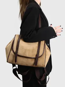 Leather Backpack Vintage Commuter Shoulder Bag, Large Capacity Tote Laptop Crossbody Bag, Unisex Travel Messenger Bag, Laptop Work Bags