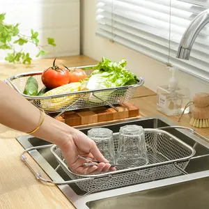 Stainless Steel Sink Draining Basket, Telescopic Vegetable Washing Basin, Multifunctional Tableware Bowl Chopsticks Draining Rack