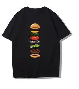 Hamburger Exploded Graphic T-Shirt, Burger Layers Print Tee, Food Cartoon Graphic Shirt,Vertical Disassembled Burger Tee, Cute Cartoon Hamburger Ingredient Print, Mens Casual Food Crew Neck Shirt, Gift For Burger Lovers, Vintage Food Streetwear T-Shirt