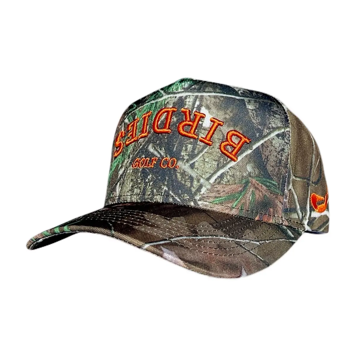 Birdies Golf Co. Camouflage SnapBack Trucker Hat with Orange Embroidery