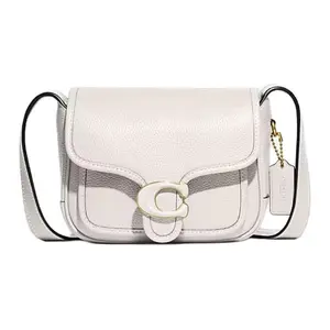 COACH Tabby 19 Solid Color Magnetic Flap Crossbody Bag for Women in White Genuine Leather