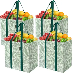 4PK Grocery Bags Reusable Shopping Bags with Reinforced Bottom, Heavy Duty Foldable Tote Bags