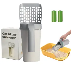 Cat Litter Scooper with Holder, Portable Large-Capacity Pet Poop Cleaning Tool, Multi-Pack Includes 2 Rolls of Trash Bags, Durable for Cats
