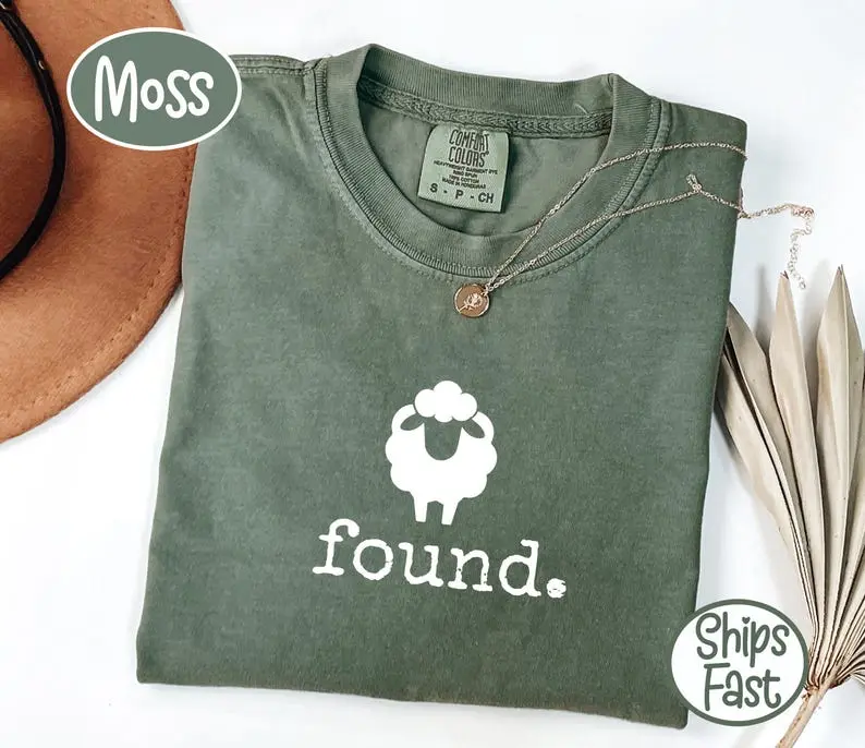 Comfort Colors Found Psalm 23 Sheep T-Shirt, Minimalist Christian Lamb Gift, Faith Based Scripture Graphic Tee,  Womenswear Vintage Shirt Top Shirt