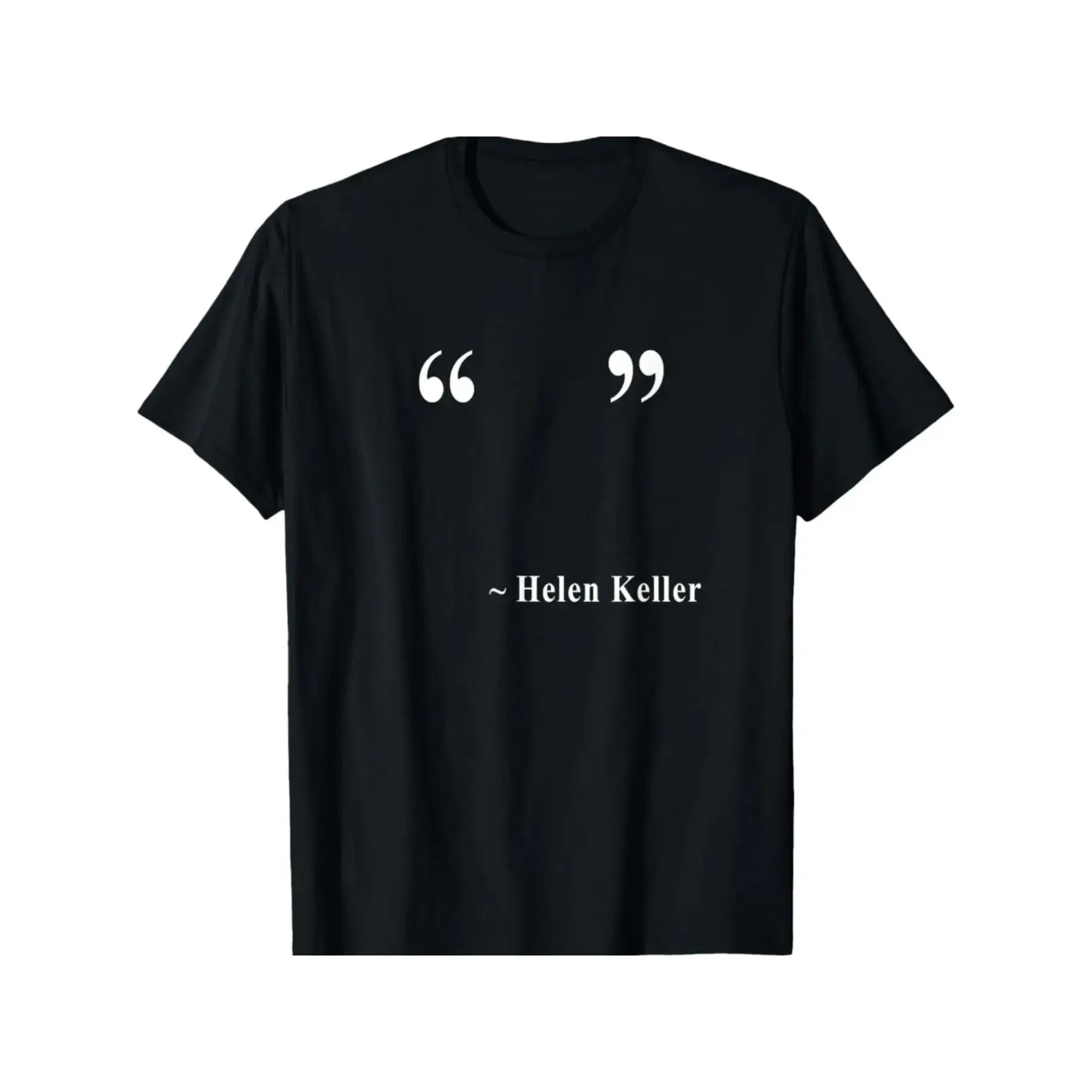 Men's Helen Keller Quote T-Shirt - Black Cotton Crew Neck Short Sleeve Tee with White Inspirational Quote & Signature Design, Comfortable Casual Casual Attire, Machine Washable Minimalist Knit Top for Spring Summer Fall |     Versatile for Office & Semi-F
