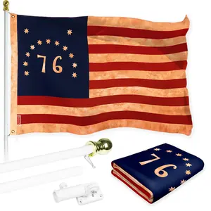 G128 Combo Pack: 6 Ft Tangle Free Aluminum Spinning Flagpole (White) & Bennington 76 Tea-Stained Flag 3x5 Ft, LiteWeave Pro Series Printed 300D Polyester | Pole with Flag Included