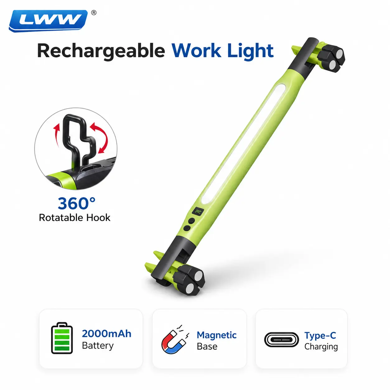 LWW 2026 Magnetic Under Hood LED Work Light, 360° Foldable Compact Durable Rechargeable LED Bar, USB-Powered Car Repair Garage Accessory for Cars, Mechanics’ Work Accessories