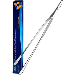 16-Inch Fine Tweezer Tongs Extra-Long Cooking Tweezer Stainless Steel Kitchen Tweezers (Round-Tips)