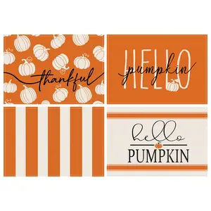 4pcs Thanksgiving placemats, orange striped pumpkin print Thanksgiving placemats, Thanksgiving party table decoration placemats, suitable for dining tables, home decoration, coasters, kitchens, indoor/outdoor parties, Thanksgiving decoration