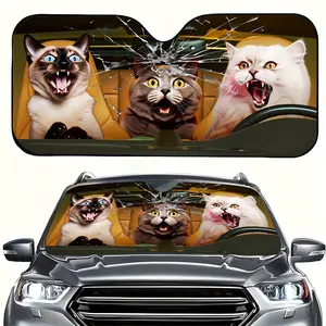 Funny Cat Scream Car Sunshade, UV Protection, Foldable Polyester, Fits Rvs and Suvs, Front Windshield Protector, All-Season Use