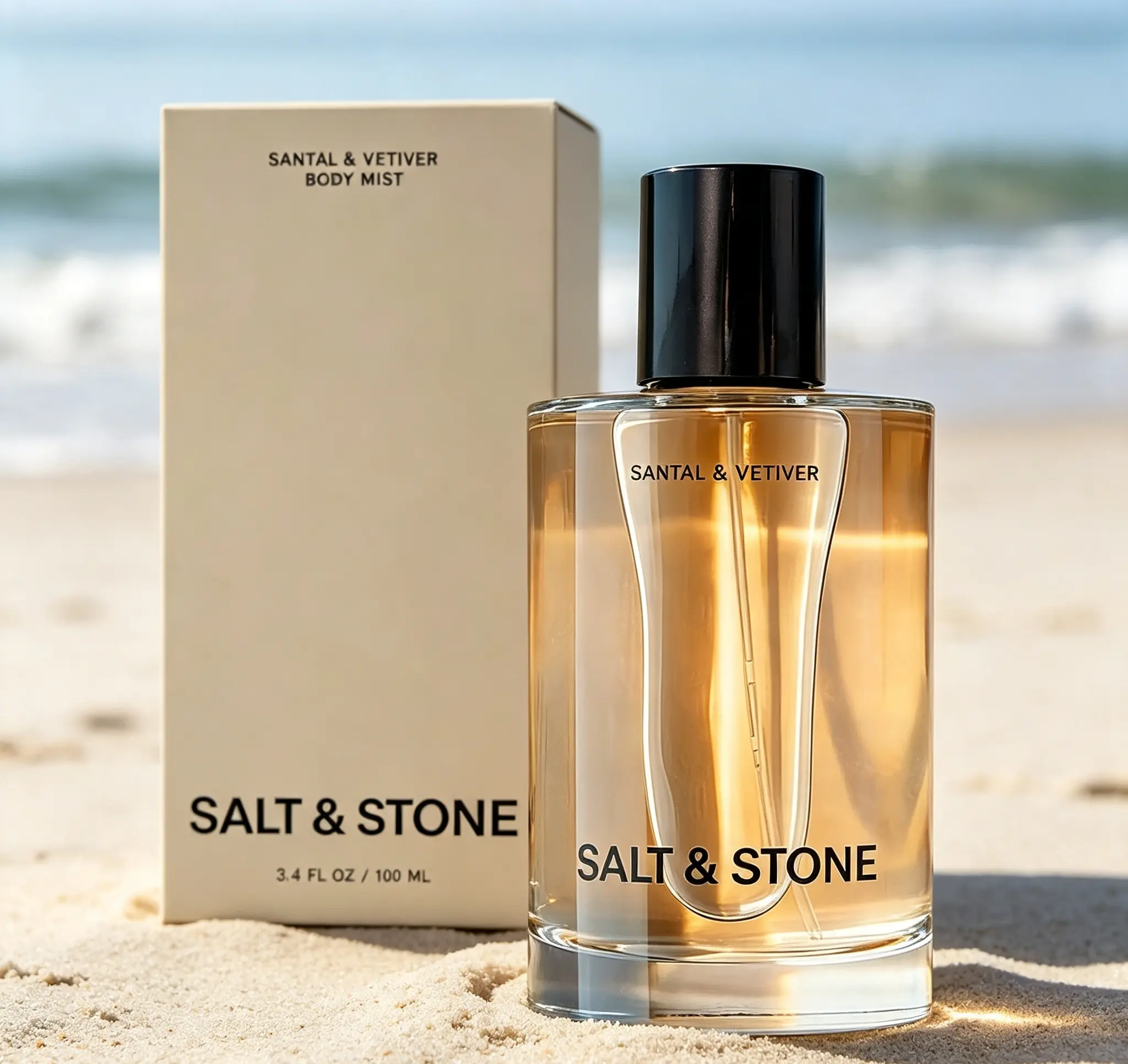 Salt & Stone Santal & Vetiver Body Mist (3.4 fl oz/100ml) - Unisex Skincare-Infused Hair & Body Spray, Hydrating Fragrance with Glycerin & Red Algae, Vegan, Cruelty-Free
