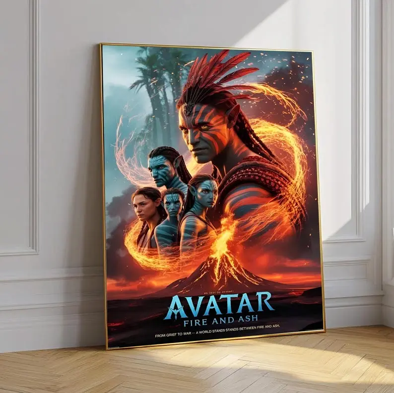 Avatar Fire and Ash Poster, Avatar 3 Movie Wall Art, Pandora Fire Fantasy Print, Sci Fi Film Poster Décor