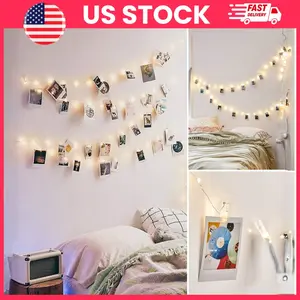 50LED Photo Clips String Fairy Lights, Battery Powered Warm White 16ft, Indoor Hanging Photo Display, Bedroom, Living Room, Wedding, Christmas, Valentine’s Day Party Decoration, Picture Clips String Lights for Home, Festival, Birthday, Romantic Ambiance